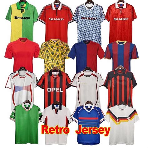 Retro football shirts, classic vintage soccer clothing .